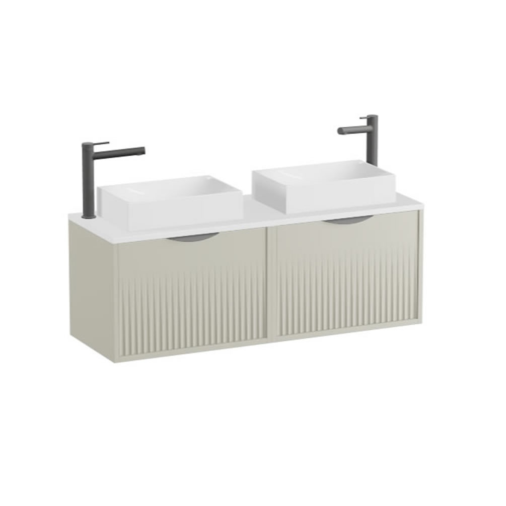 Vado Safari Fluted 1000mm Cashmere Wall Hung Vanity Unit & Gloss White Worktop